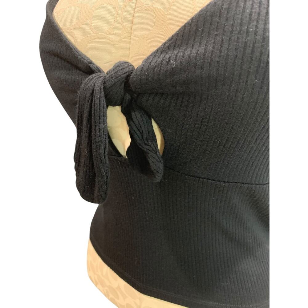 Large Forever 21 Crop Tank Top Shirt Womens Black Ribbed Tie Front - Picture 4 of 8